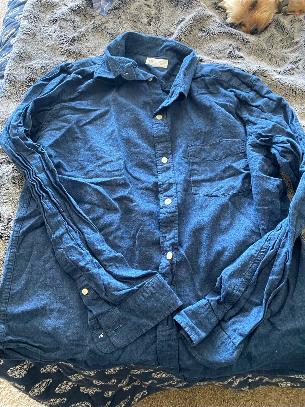 GAP Factory Men's Indigo Button-Down Long Sleeve Shirt
